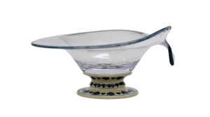 Glass bowl / platter on ceramic foot (A328 D89)