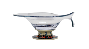 Glass bowl / platter on ceramic foot (A328 D23)