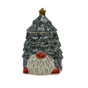 Gnome Christmas tree ceramic container with lid (A523 D42)      