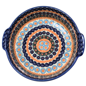 Round ceramic platter with handles (A525 D77)     