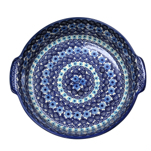 Round ceramic platter with handles (A525 D98)     