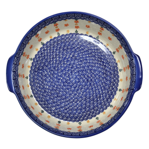 Round ceramic platter with handles (A525 D8) 