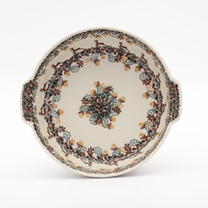 Round ceramic platter with handles (A525 D79)     