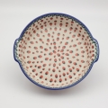 Round ceramic platter with handles A525 D139 – hand-painted Bolesławiec pottery in a traditional pattern, elegant and functional for serving dishes.