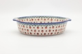 Round ceramic platter with handles A525 D139 – hand-painted Bolesławiec pottery in a traditional pattern, elegant and functional for serving dishes.