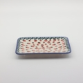 Rectangular hand-painted sushi plate from Bolesławiec pottery.