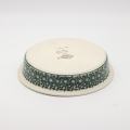 Okrągłe ceramiczne naczynie do zapiekania z Bolesławca, ręcznie zdobiona ceramika bolesławiecka, polskie rękodzieło artystyczne do piekarnika, mikrofalówki i zmywarki.