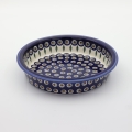 Round ceramic baking dish from Boleslawiec, authentic Polish pottery, hand painted stoneware cookware, handmade artisan ceramic dish for oven, microwave and dishwasher.