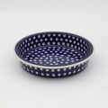 Okrągłe ceramiczne naczynie do zapiekania z Bolesławca, ręcznie zdobiona ceramika bolesławiecka, polskie rękodzieło artystyczne do piekarnika, mikrofalówki i zmywarki.
