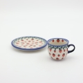Top view of Boleslawiec espresso cup with saucer – traditional Polish ceramic.