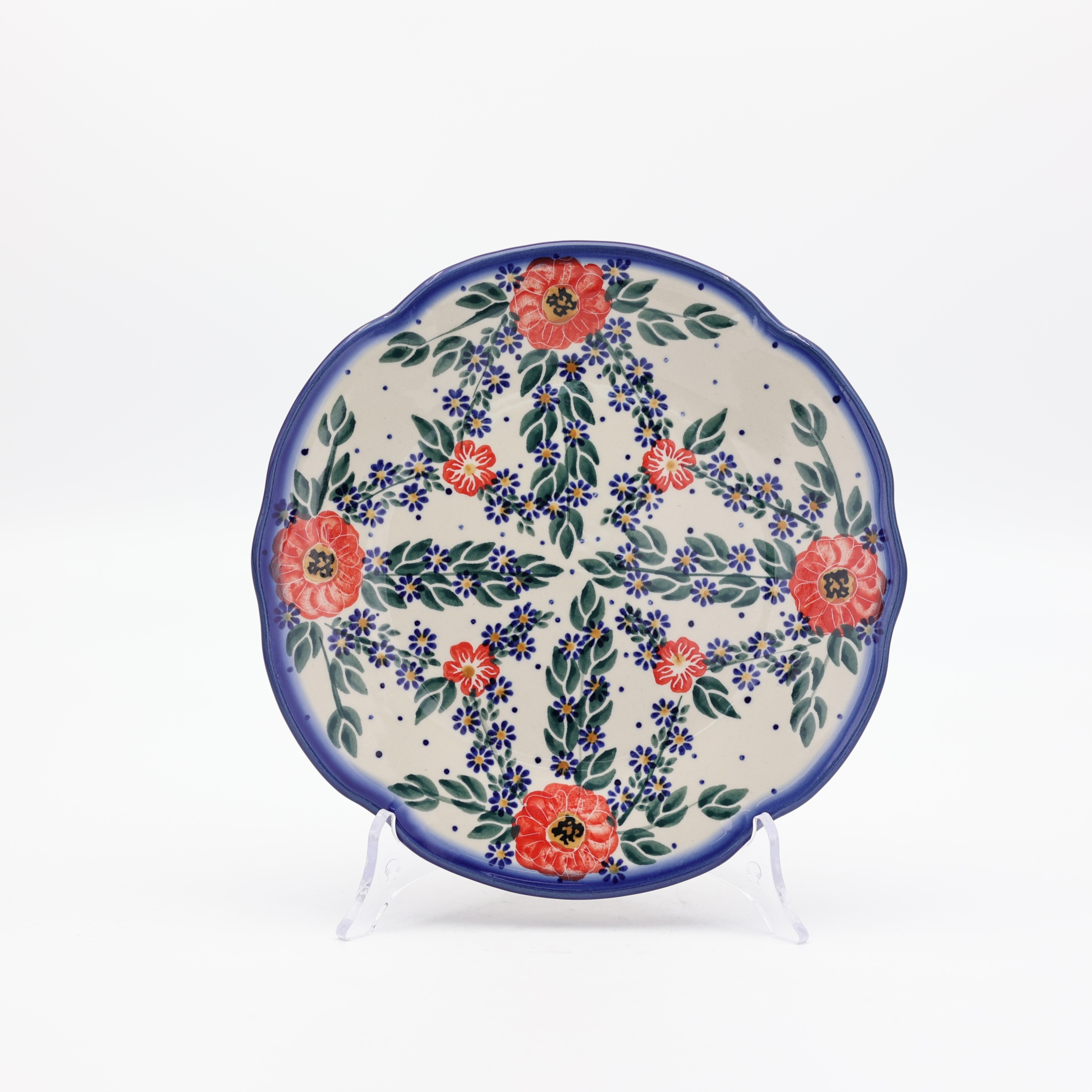 Dessert plate with relief 21.5 cm A256 D56 – hand-painted Bolesławiec pottery with traditional blue design, elegant for serving desserts and cakes.