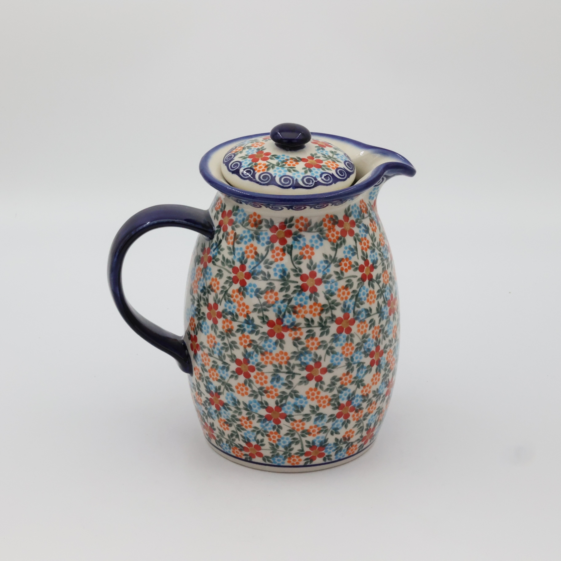 Tall teapot ANDY A291 D54 – hand-painted Bolesławiec pottery in a traditional pattern, elegant and functional for brewing tea.