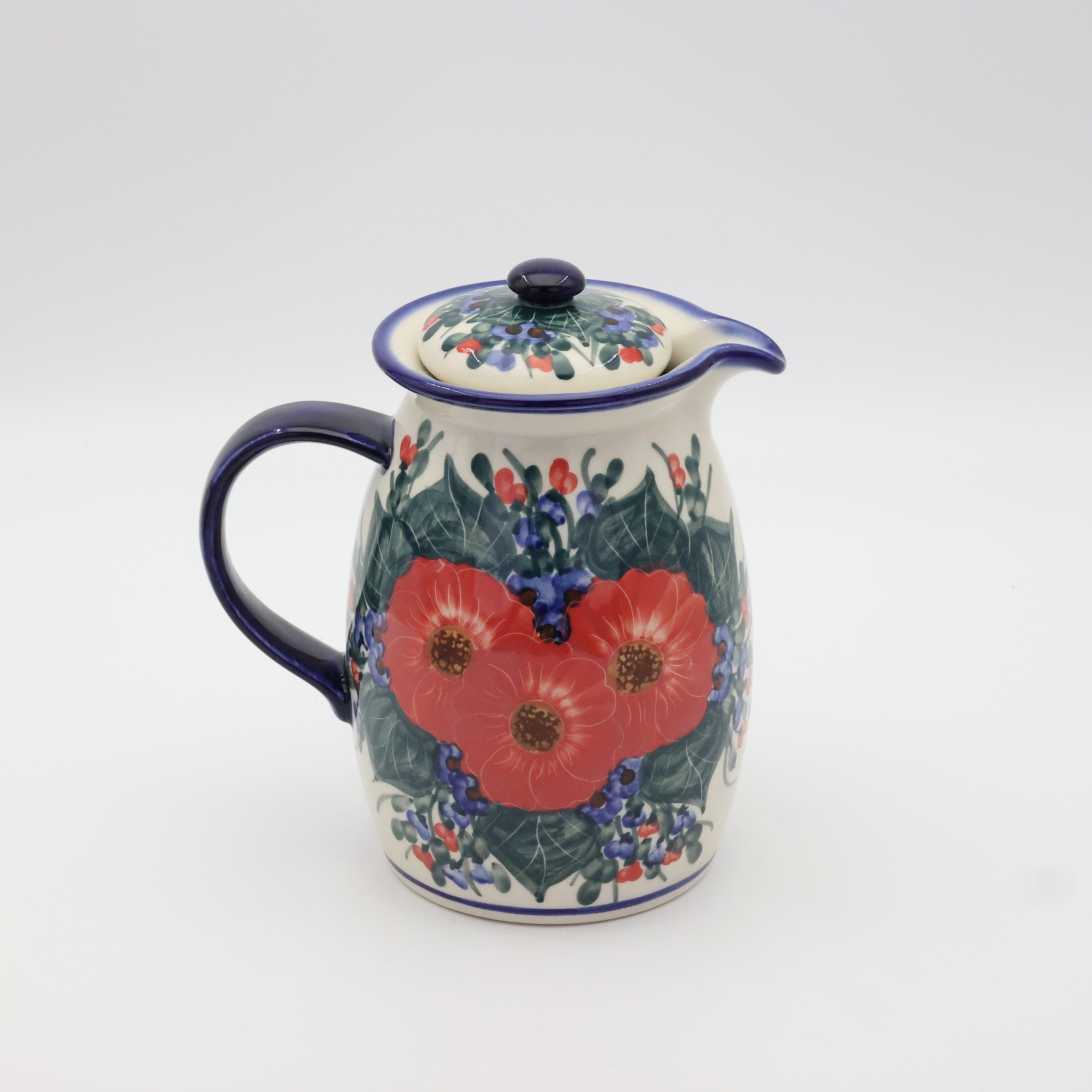 Tall teapot ANDY A291 D28 – hand-painted Bolesławiec pottery in a traditional pattern, elegant and functional for brewing tea.