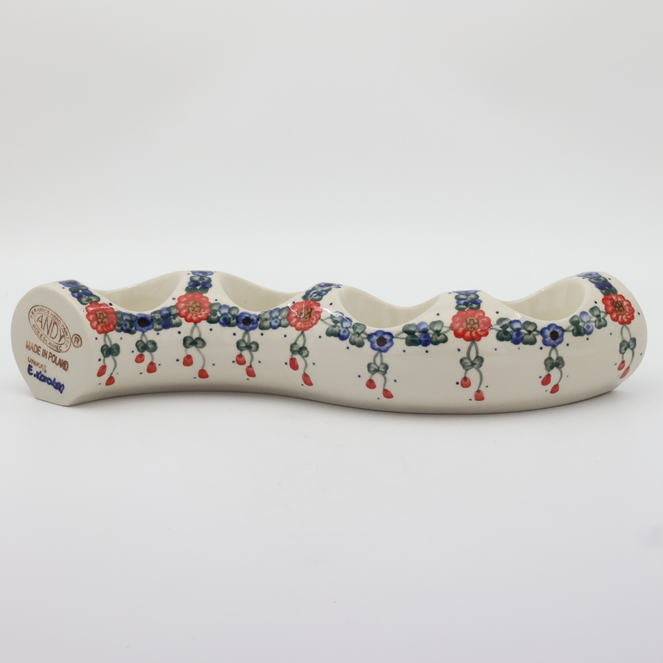 Ceramic Bolesławiec candle holder A750 D10 with classic traditional patterns.