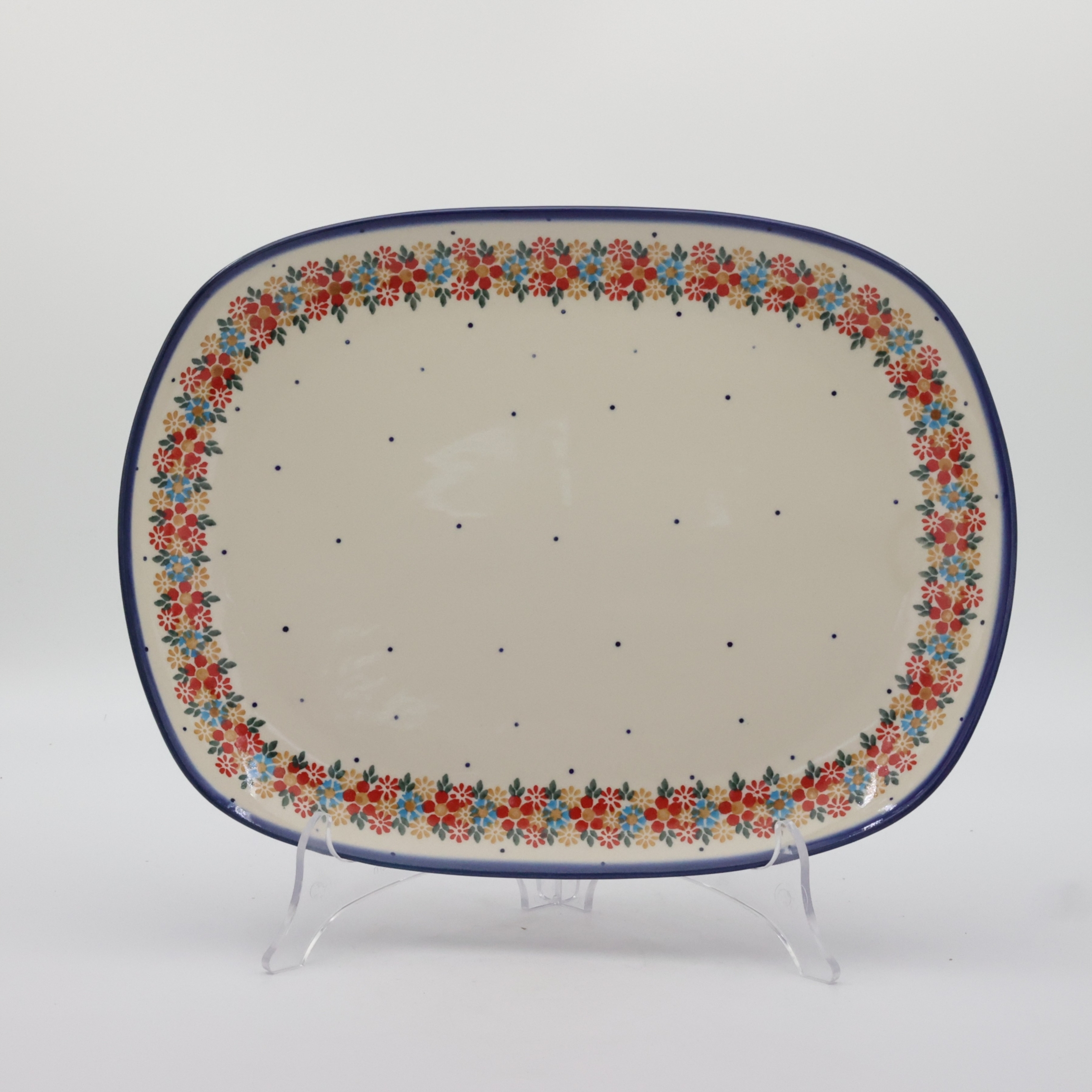 Large ceramic ROGAŚ platter A173, hand-painted, perfect for serving meats, cold cuts, and appetizers.
