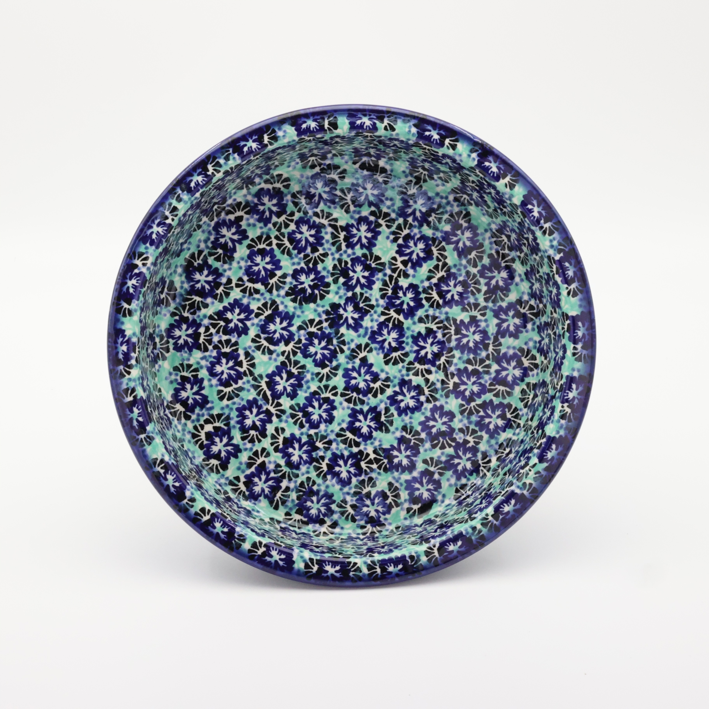 Okrągłe ceramiczne naczynie do zapiekania z Bolesławca, ręcznie zdobiona ceramika bolesławiecka, polskie rękodzieło artystyczne do piekarnika, mikrofalówki i zmywarki.