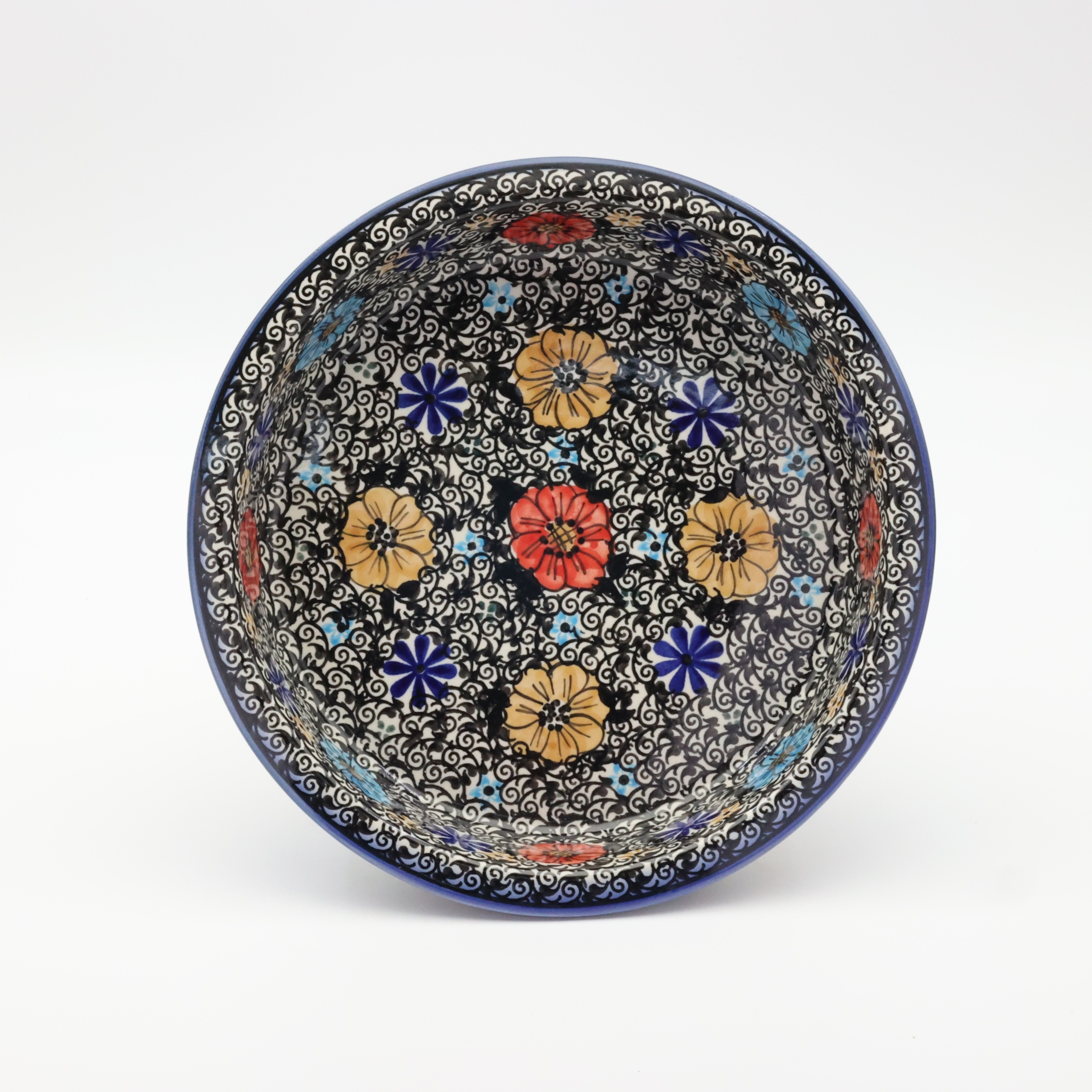 Round ceramic baking dish from Boleslawiec, authentic Polish pottery, hand painted stoneware cookware, handmade artisan ceramic dish for oven, microwave and dishwasher.