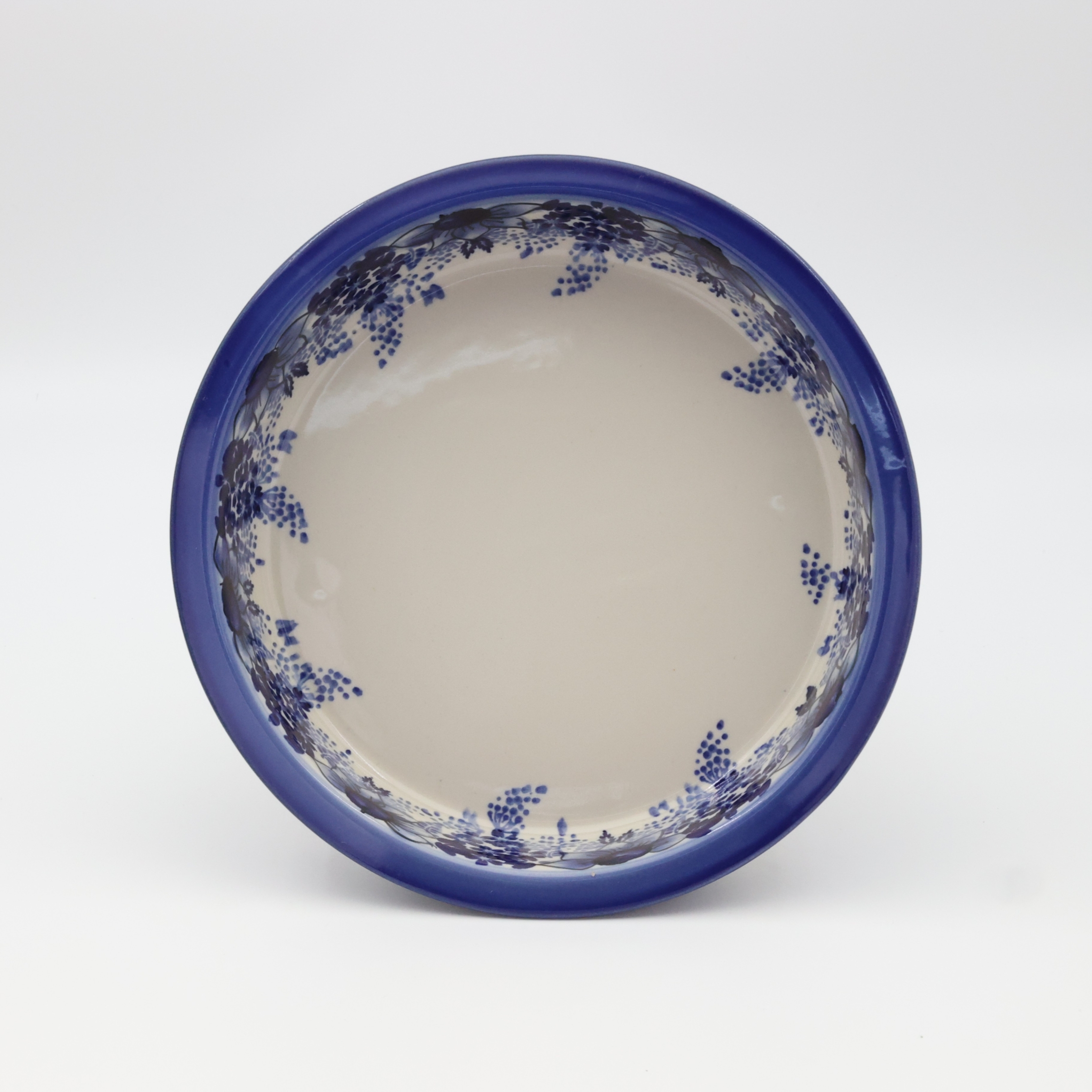 Round ceramic baking dish from Boleslawiec, authentic Polish pottery, hand painted stoneware cookware, handmade artisan ceramic dish for oven, microwave and dishwasher.