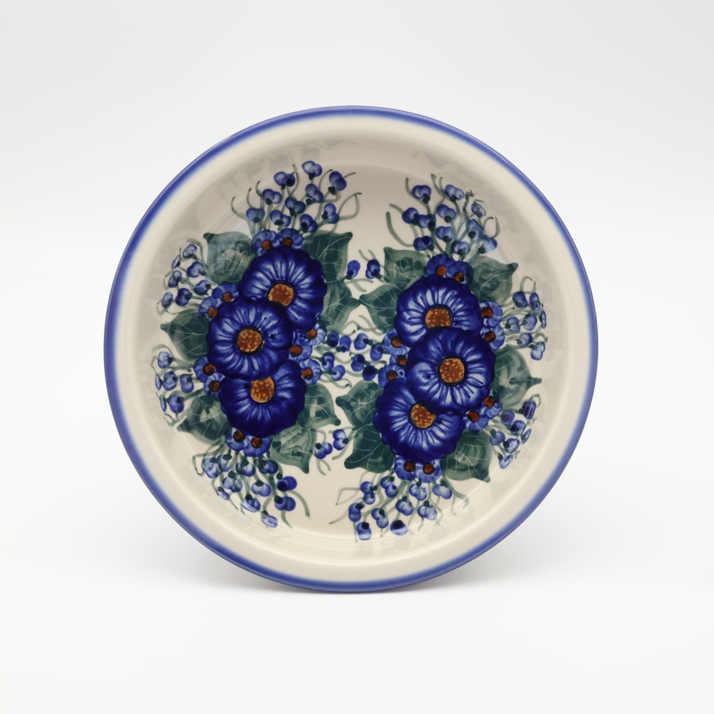 Round ceramic baking dish from Boleslawiec, authentic Polish pottery, hand painted stoneware cookware, handmade artisan ceramic dish for oven, microwave and dishwasher.