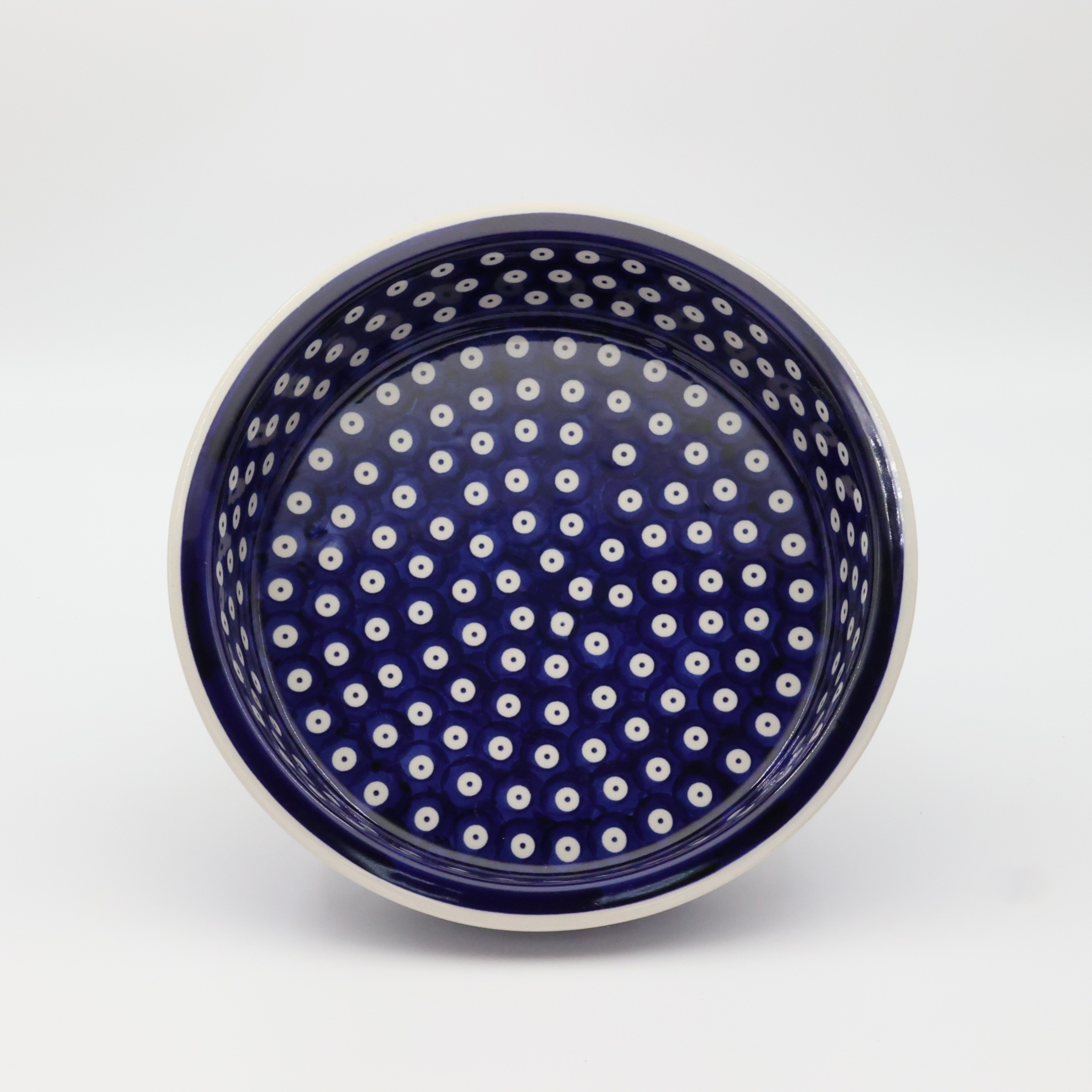 Round ceramic baking dish from Boleslawiec, authentic Polish pottery, hand painted stoneware cookware, handmade artisan ceramic dish for oven, microwave and dishwasher.